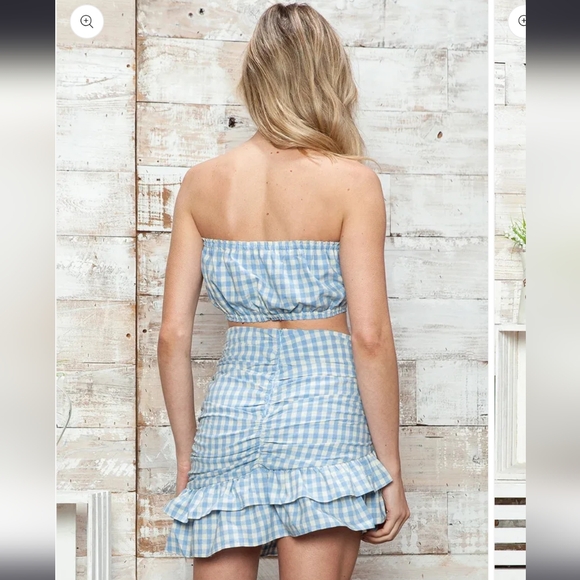 Gingham Strapless Ruched Two-Piece Set Top and Skirt - Picture 2 of 4